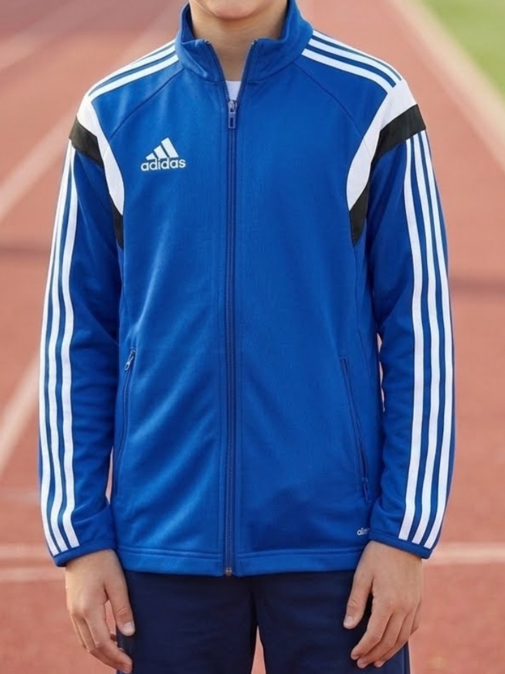 adidas Royal Blue Track Jacket with White Stripes - soccer - size small